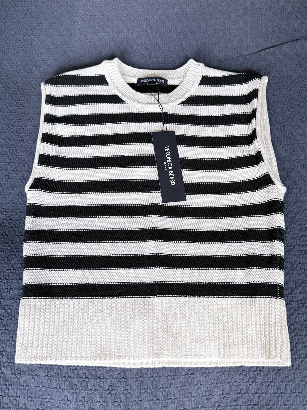 Veronica Beard Vera Black and White Striped Sleeveless Knit Shell